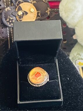 925 Gold-Tone Orange Agate Statement Ring Size 8.5
